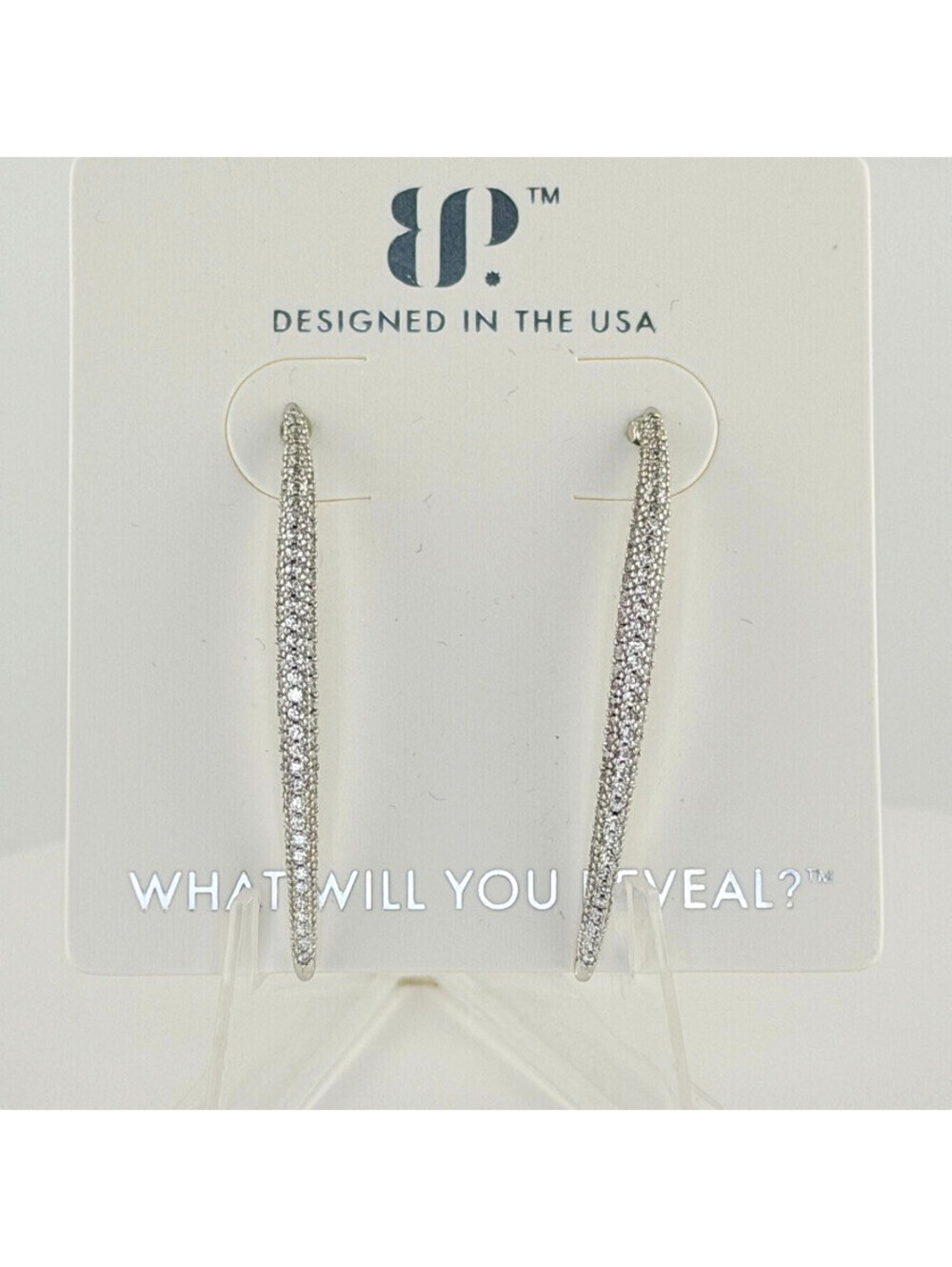 Bomb Party Obsidia Earrings "Liquid Luxe" Clear Cz on Rhodium ER74903 Pave